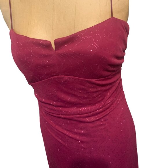 VTG 90s Y2K City Triangles Fusha Midi Rauched Sparkle Dress L Fairy High Low - Picture 14 of 16